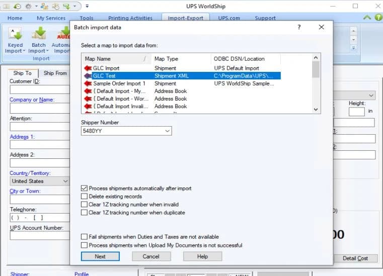 Batch import data window