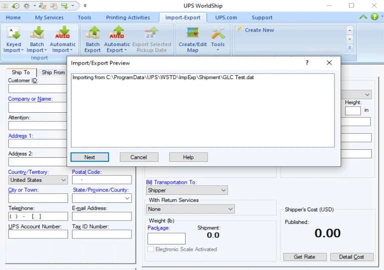 Import/Export Preview window