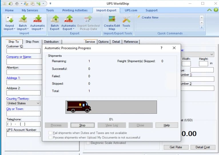 Automatic Processing Progress window